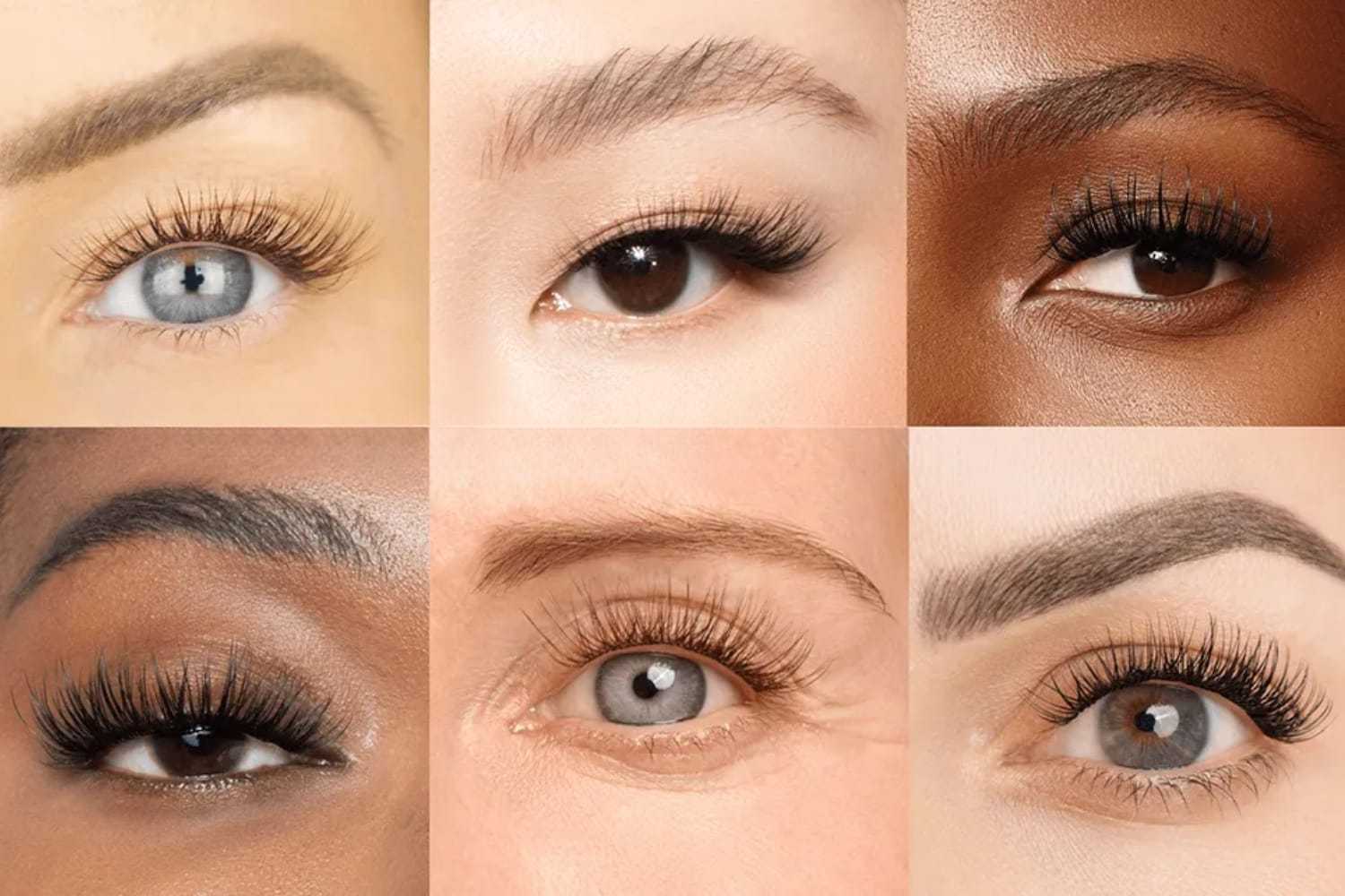 Close-up of diverse eyes with thick, long eyelashes.