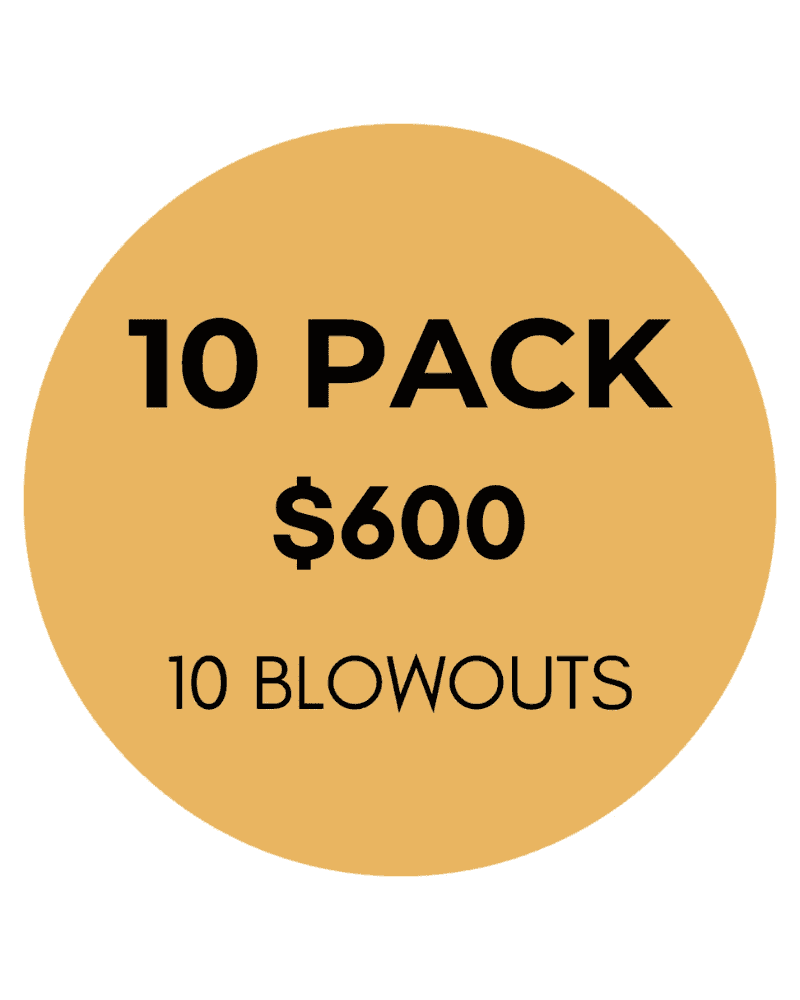 10 pack of blowouts for $600, text on a gold circle background.