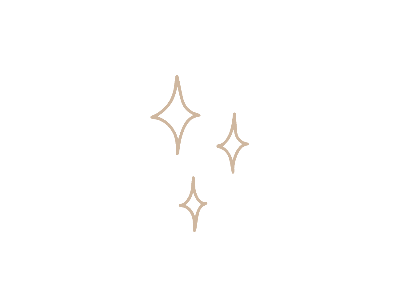 Three gold sparkle icons on a green background.